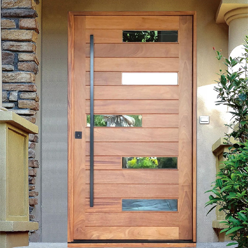 Solid Oak Wooden Entrance Door with clear lacquer finishing for Apartment, hotel and Villa