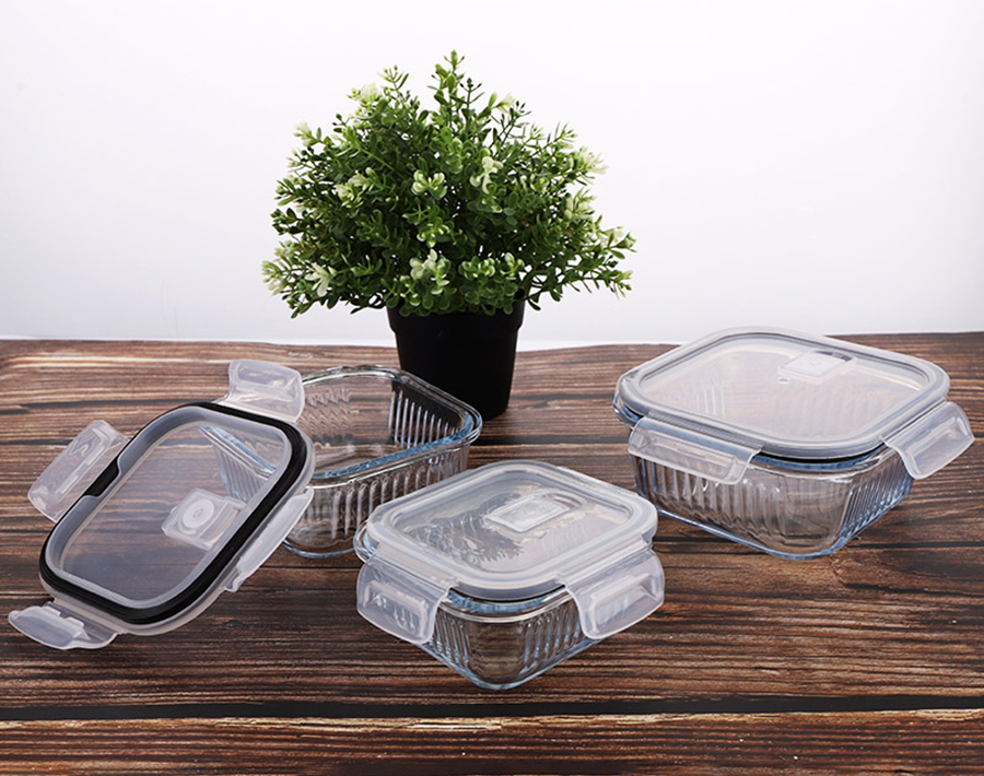520ml borosilicate glass lunch box heat-resistant food containers with square shape