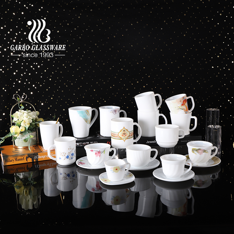 200ml personalized white opal glass mugs customized decal designs opal glass cup
