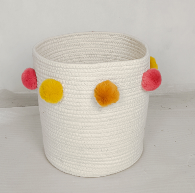YR21032907 Zhengheshun Kids furniture cotton rope basket with colorful ball