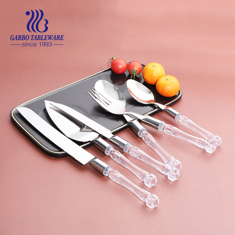 Factory cheap tableware bamboo design plastic handle elegant 24pcs cutlery set
