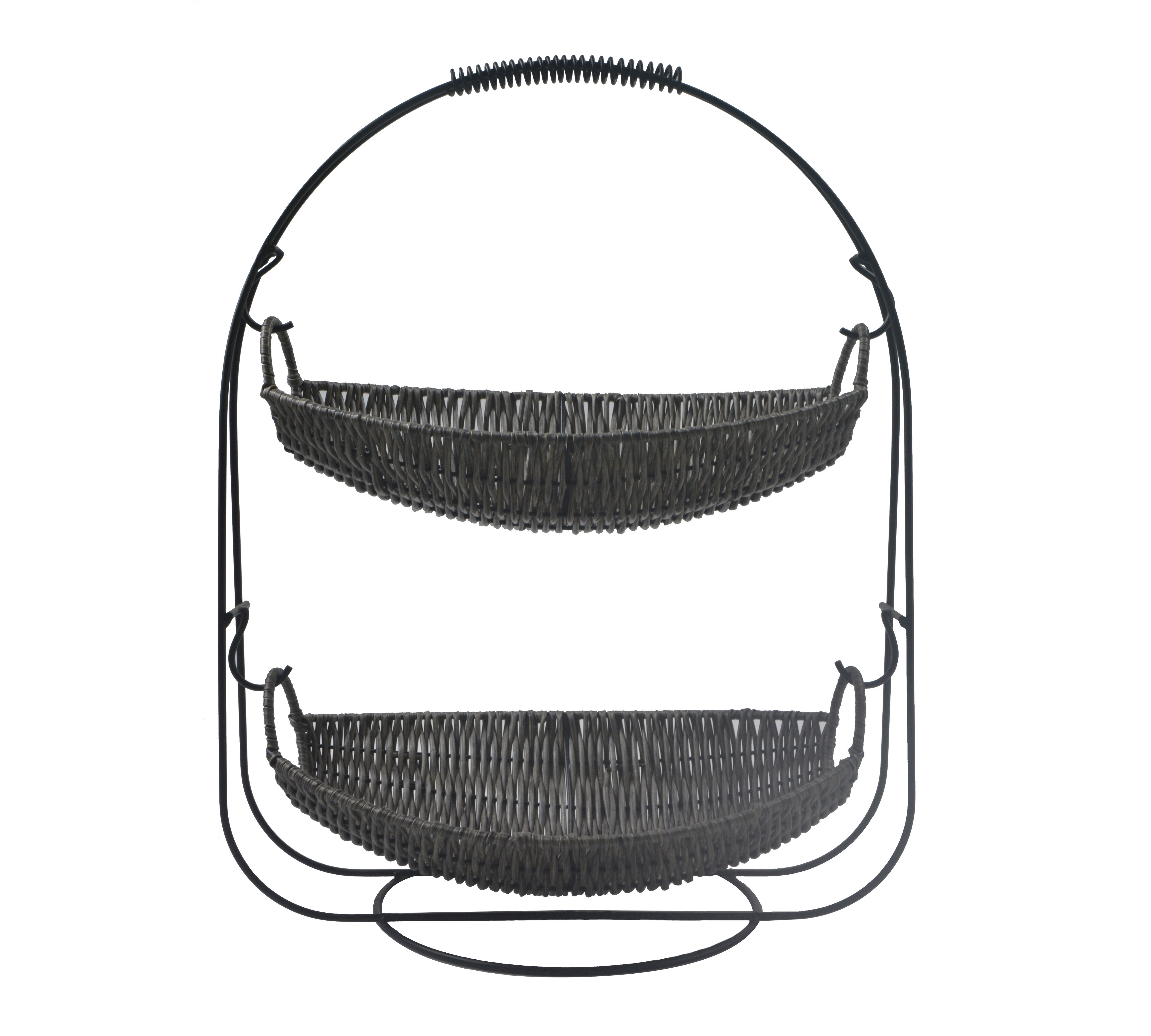 Plastic wicker woven storage boat shape 2 tier fruit basket