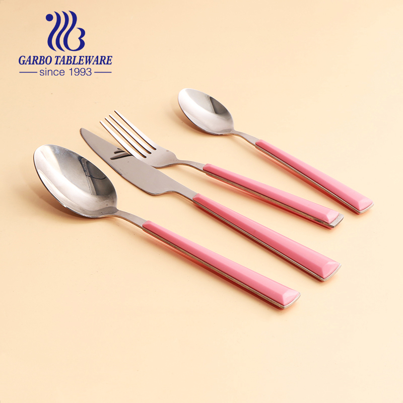 SS410 cheap tableware set mirror polish 16pcs cutlery set with plastic handle