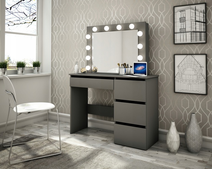 Bedroom Set European Furniture Luxury Dresser Make Up Vanity Desk LED Light Makeup Dressing Table With Mirror And Stool