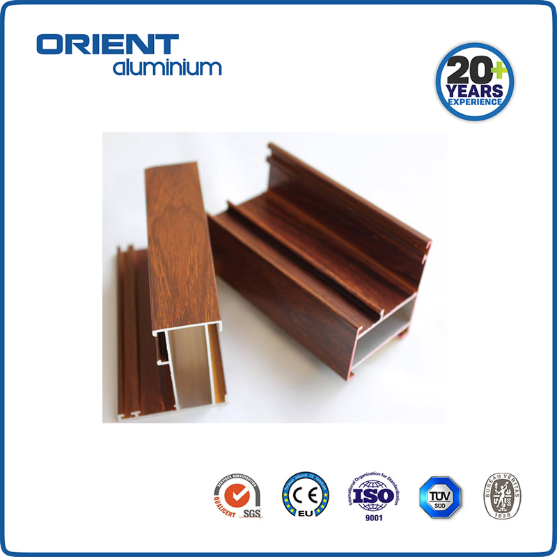 Top selling wood grain 6063 aluminum extrusion profile for windows and doors