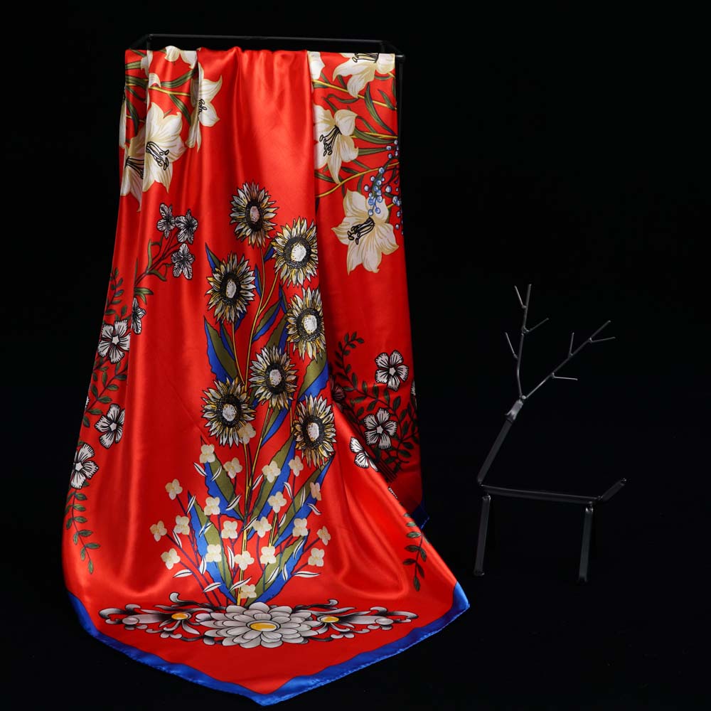 Wholesale Hot Sale Women Spring Scarf Classic All-matched Elegant Customized Printing Ladies Satin Neck Scarves