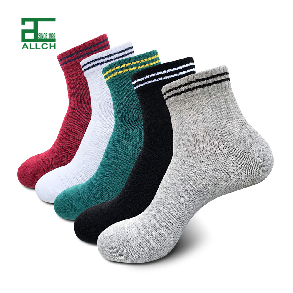 FS000247 Mens Terry Sport Mid Calf Socks Custom Cycling Athletic Crew Elite Basketball Socks