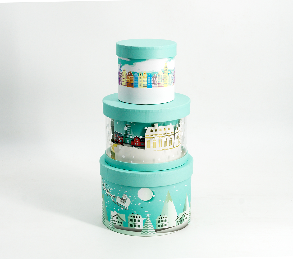 3D Card Round Christmas Box Gift Box Packing Box Gift Box 3/set