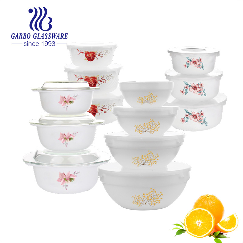 Set of 4 pcs customized decal design opal glass bowl set with lid
