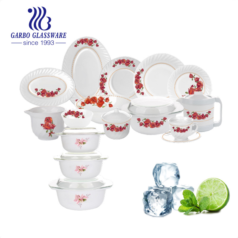New design hot sell 58pcs opal glass dinnerware set with different design