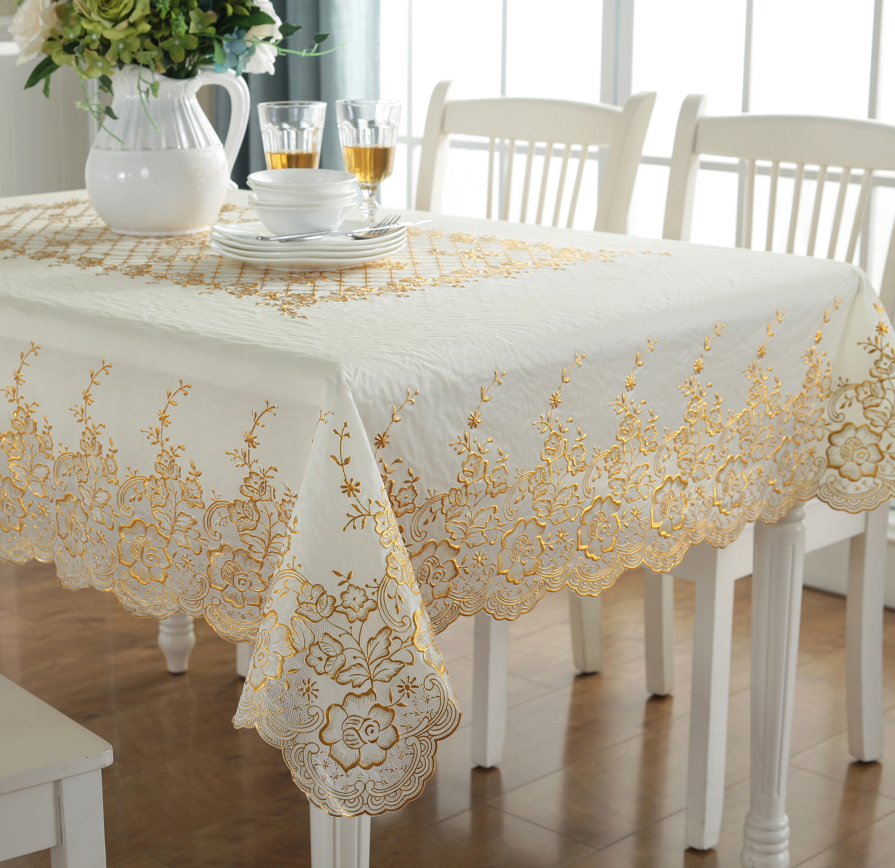 Vinyl PVC Rectangle Table Cloth With Backing Sheet 54x72 Inch- Easy Care Waterproof Oil-Proof Wipable Table Cover