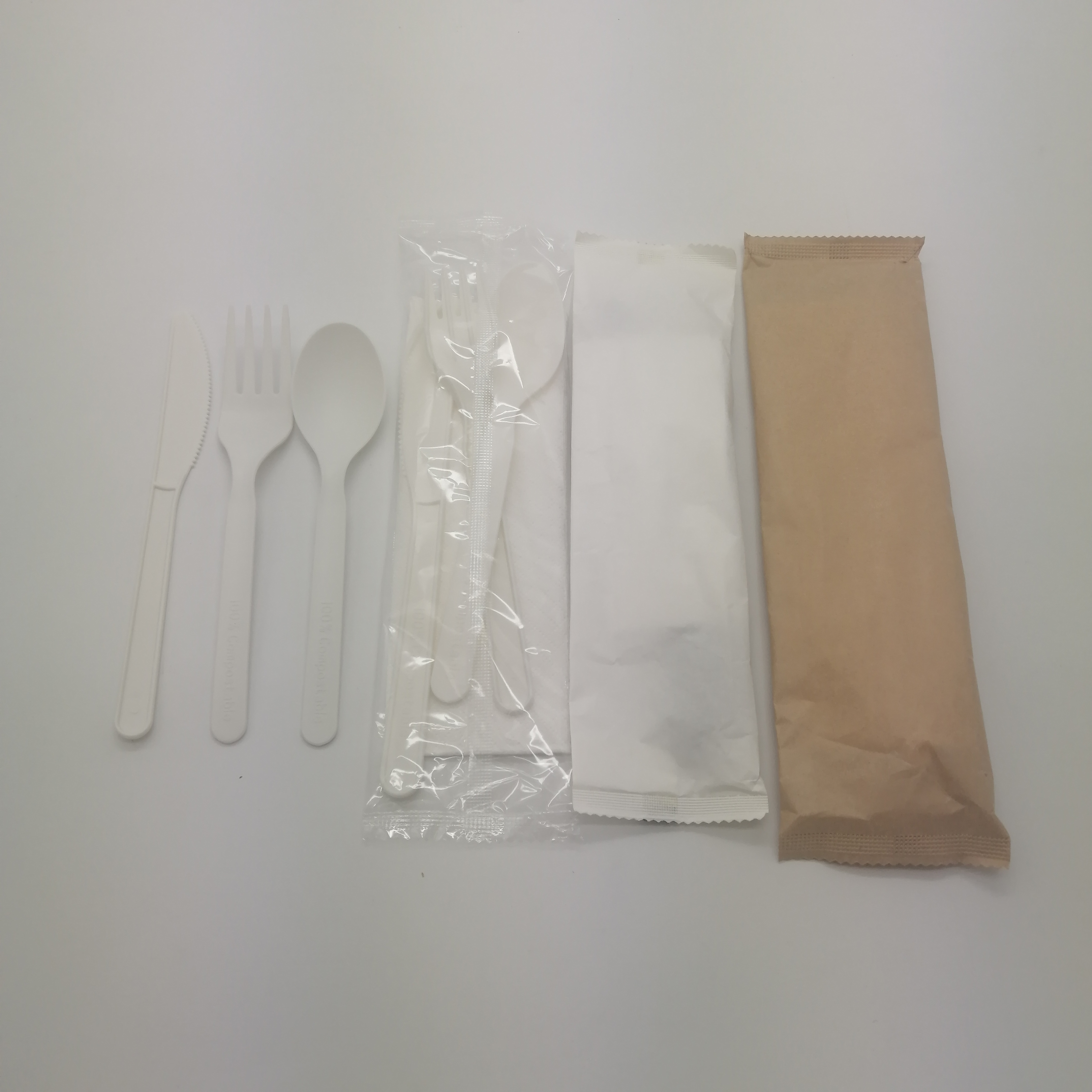 3.5g Biodegradable CPLA Fork and Knife Set with Napkin Biodegrdable Paper Bag Packaging