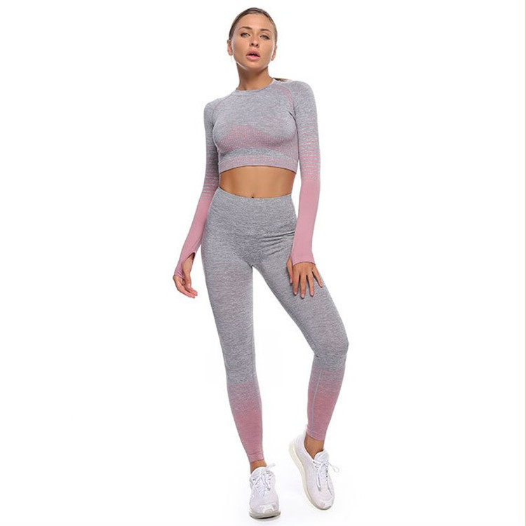 European and American seamless yoga clothing suit spring and autumn new style striped knitted hip-lifting elastic fitness