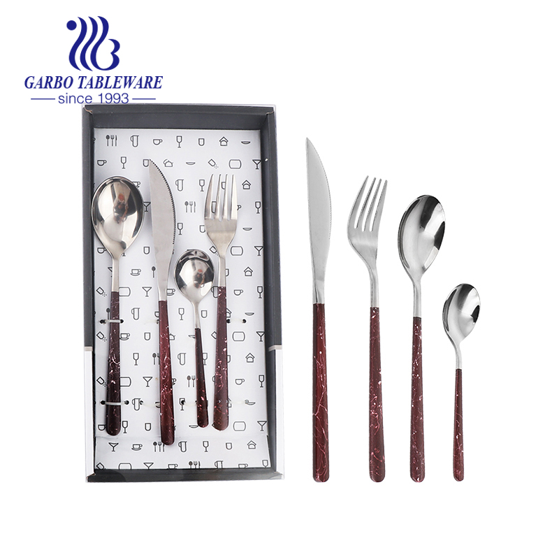 Factory outlet cheap 16pcs dinnerware set 430 stainless steel painted handle cutlery set hotel serving flatware set