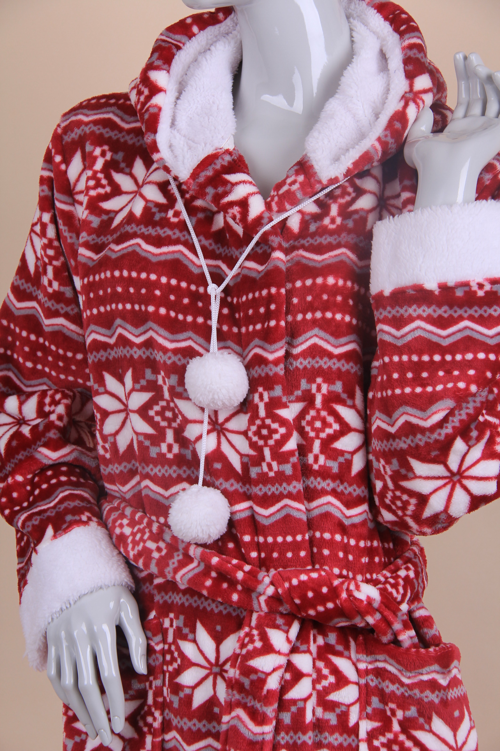 Ladies aop coral fleece robe with hood