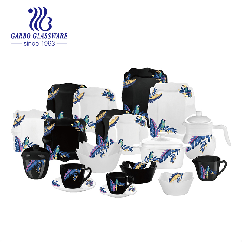 Wholesale 58PCS Luxury Houseware Sets Black and White Opal Dinner Tableware Dinnerware Set