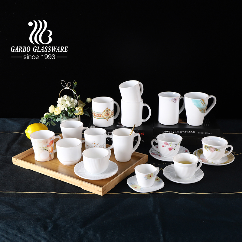 240ml personalized decal designs white opal glass mugs coffee tea opal glass cup