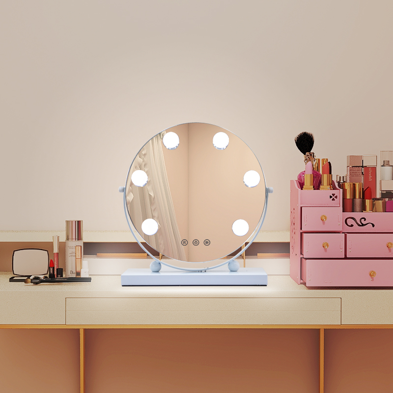 Tabletop hollywood makeup mirror with 6 pcs lights bulbs, memory function