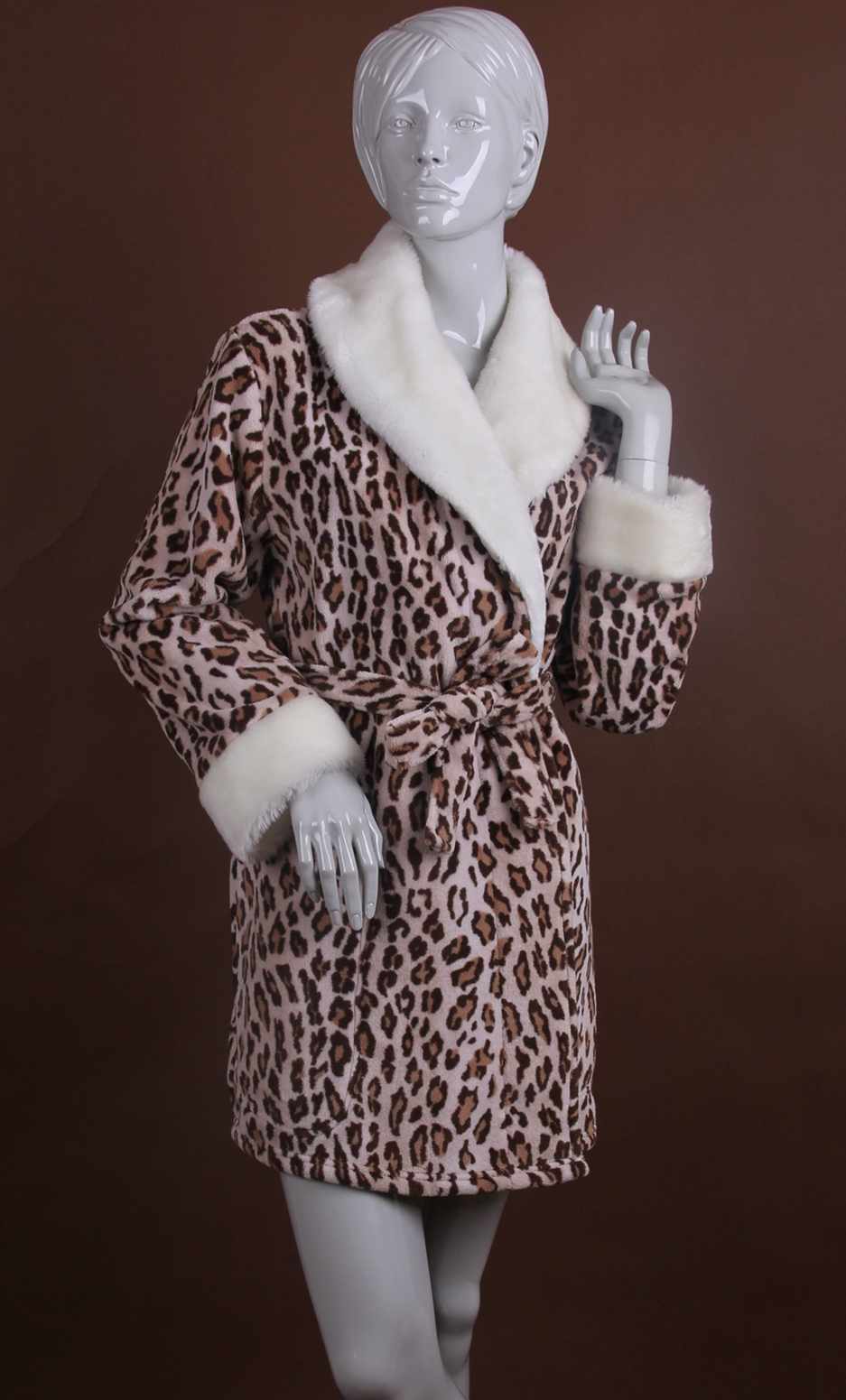 Ladies coral fleece robe with fur collar