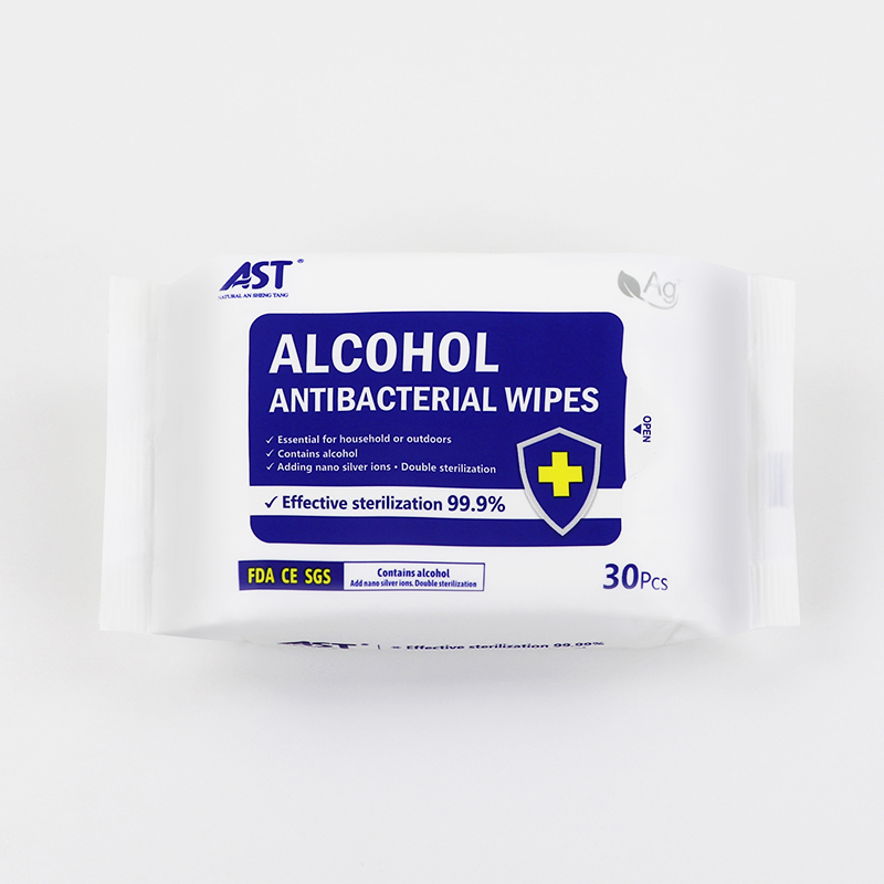 30pcs customized private logo household disposable alcohol antibacterail wipes in bag pack