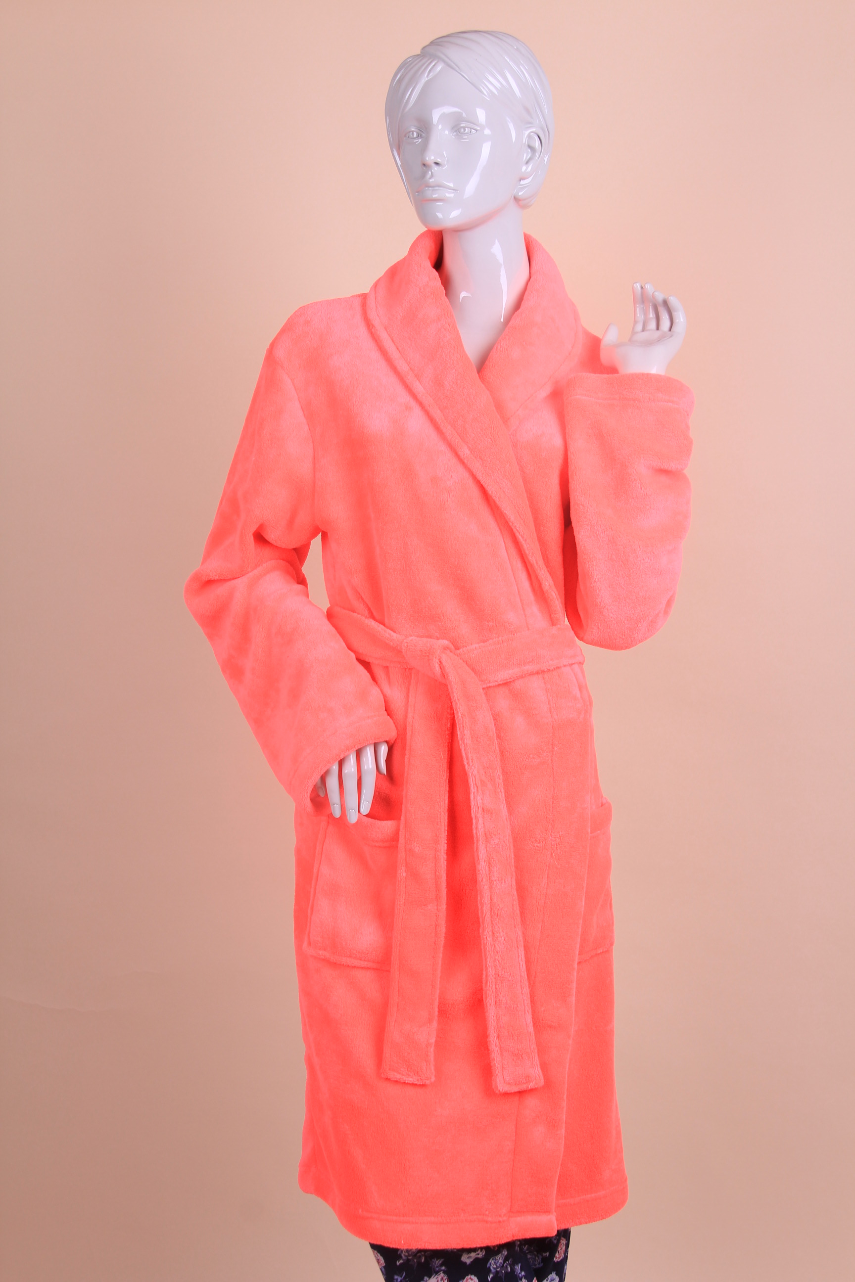 Ladies coral fleece robe in neon color