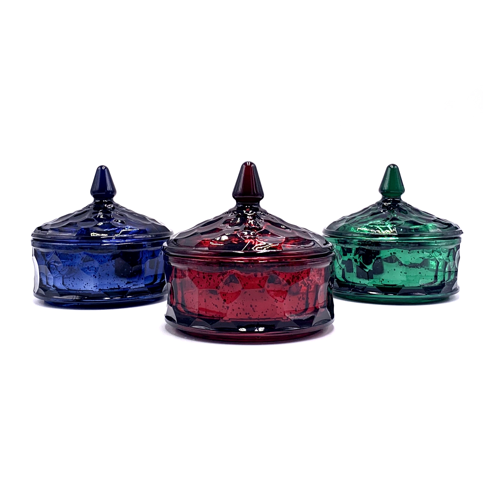 geo cut spray electroplating glass candle jar colorful candy jar with lid