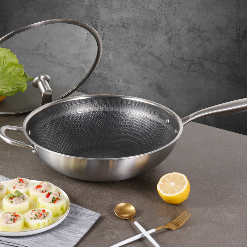 304 TRI-PLY Stainless steel frying pan honeycomb non stick frying pan