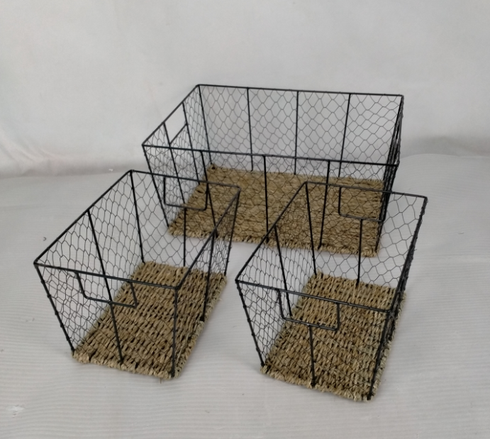 YR21032904 Zhengheshun Restaurant furniture set 3 basket by iron wire and seagrass