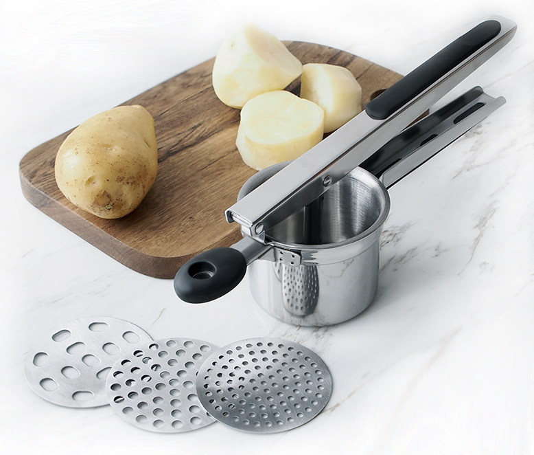 Stainless Steel Potato Ricer With 3 Interchangeable Fineness Discs Creates Smooth Mashed Potato,Fruits,Vegetables and Baby Food
