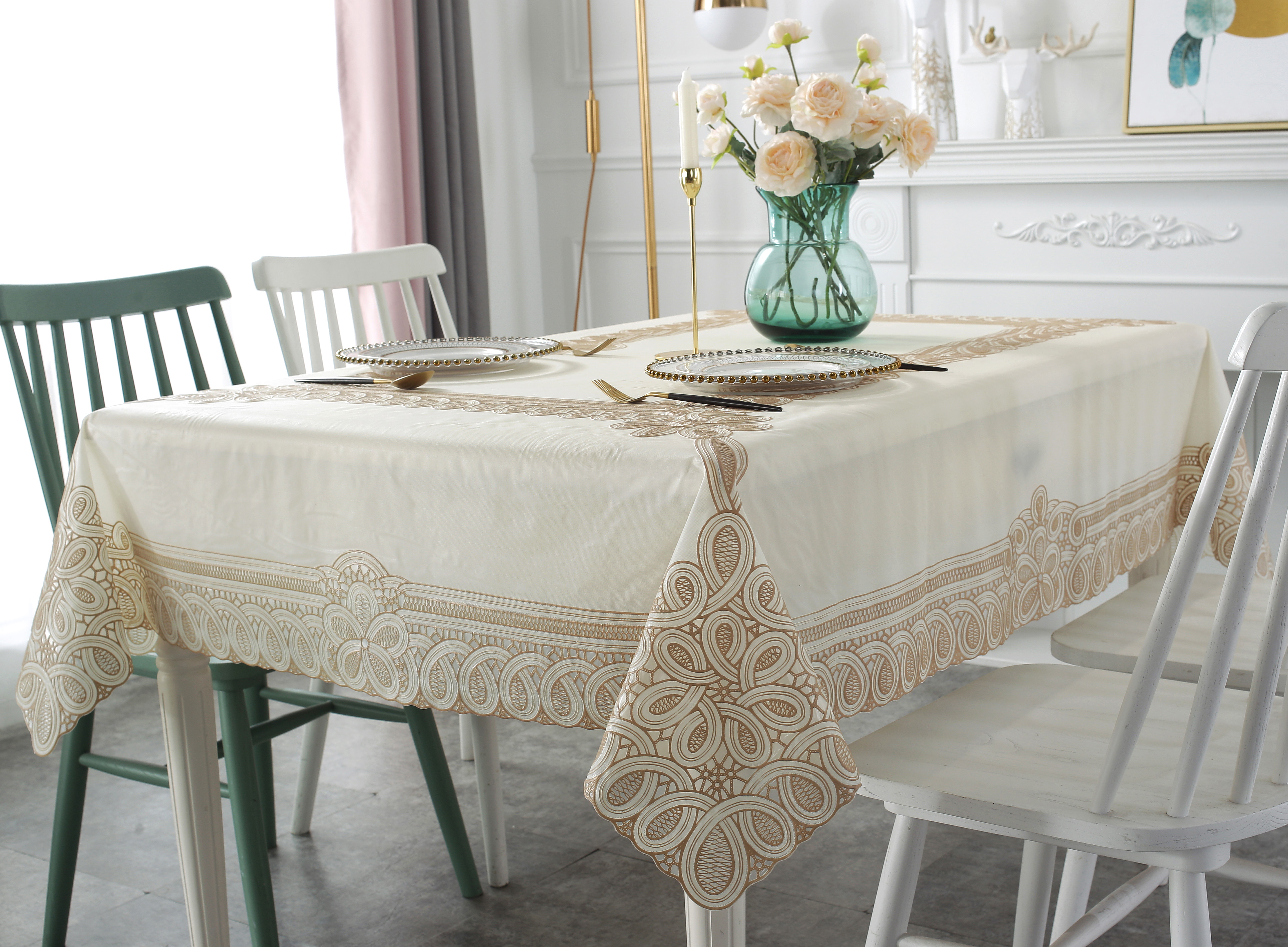 Vinyl PVC Rectangle Table Cloth With Backing Sheet 54x72 Inch-Easy Care Dinning Tablecloth Waterproof Oil-Proof Stain Proof