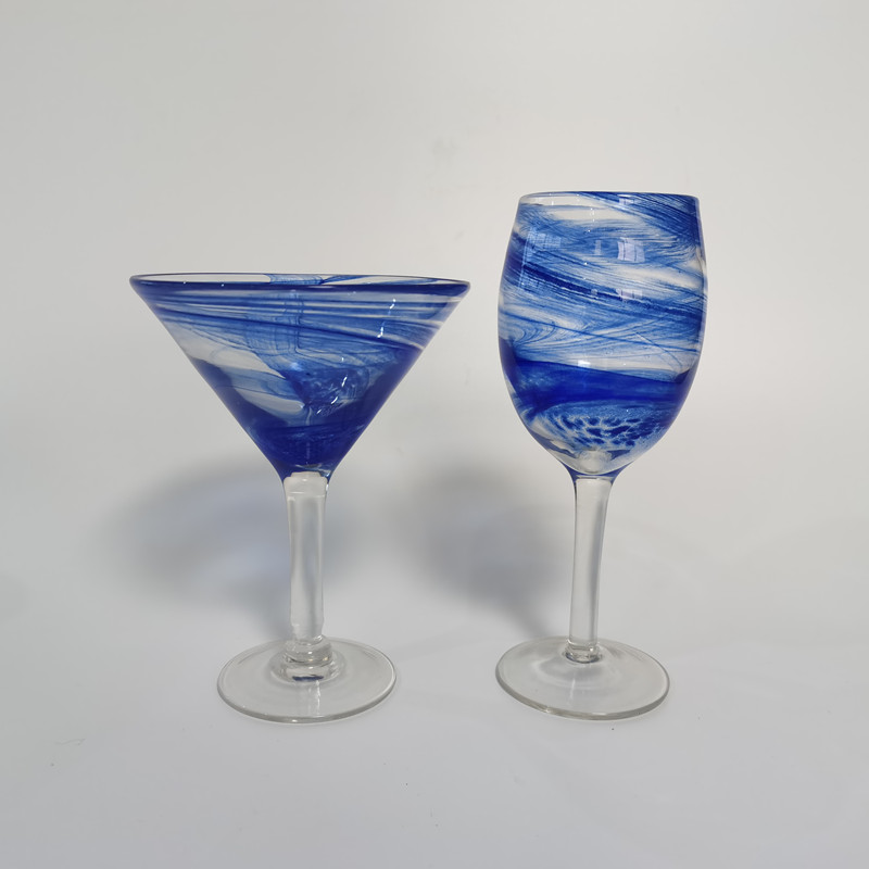Handmade solid blue grey wine glass/martini glass