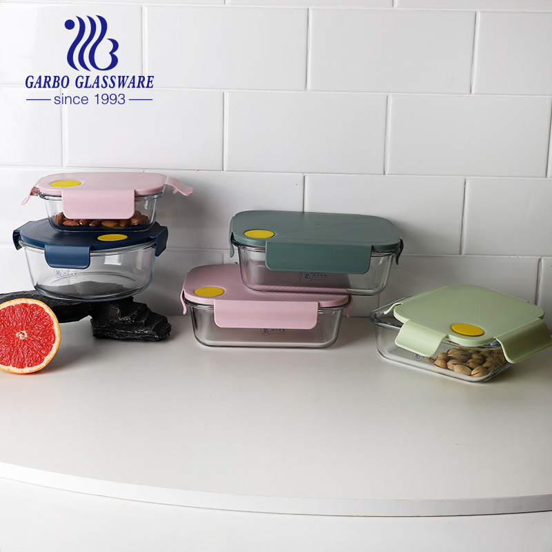 Colorful air tight lid high borosilicate glass lunch bowl