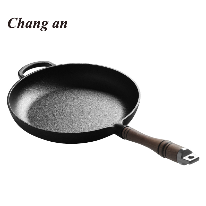 27cm cast iron skillet fry pan with wooden handle pre-seasoned
