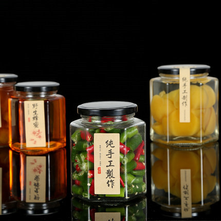 45ml 100ml 180ml 280ml 380ml 500ml 730ml six-side hexagon glass jar food container with lid