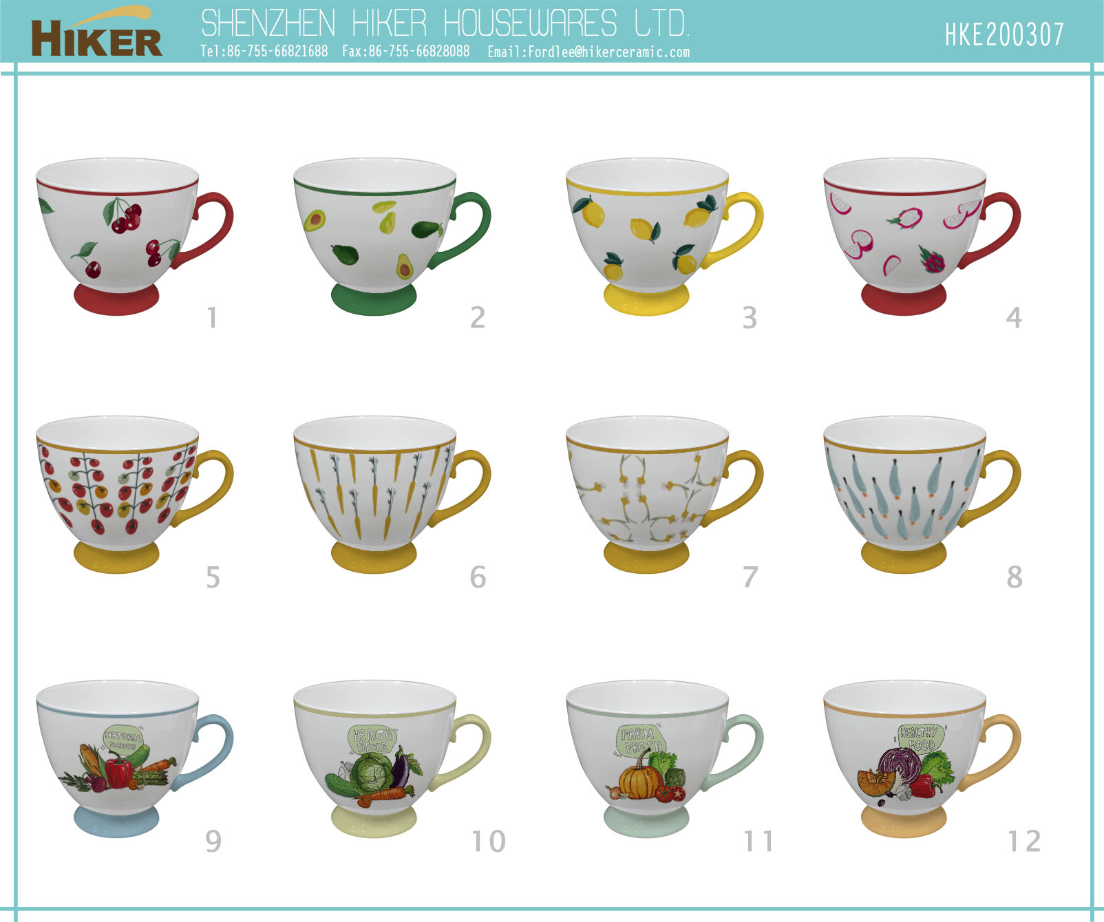 500ml New Bone China Footed Mug Fruit Series