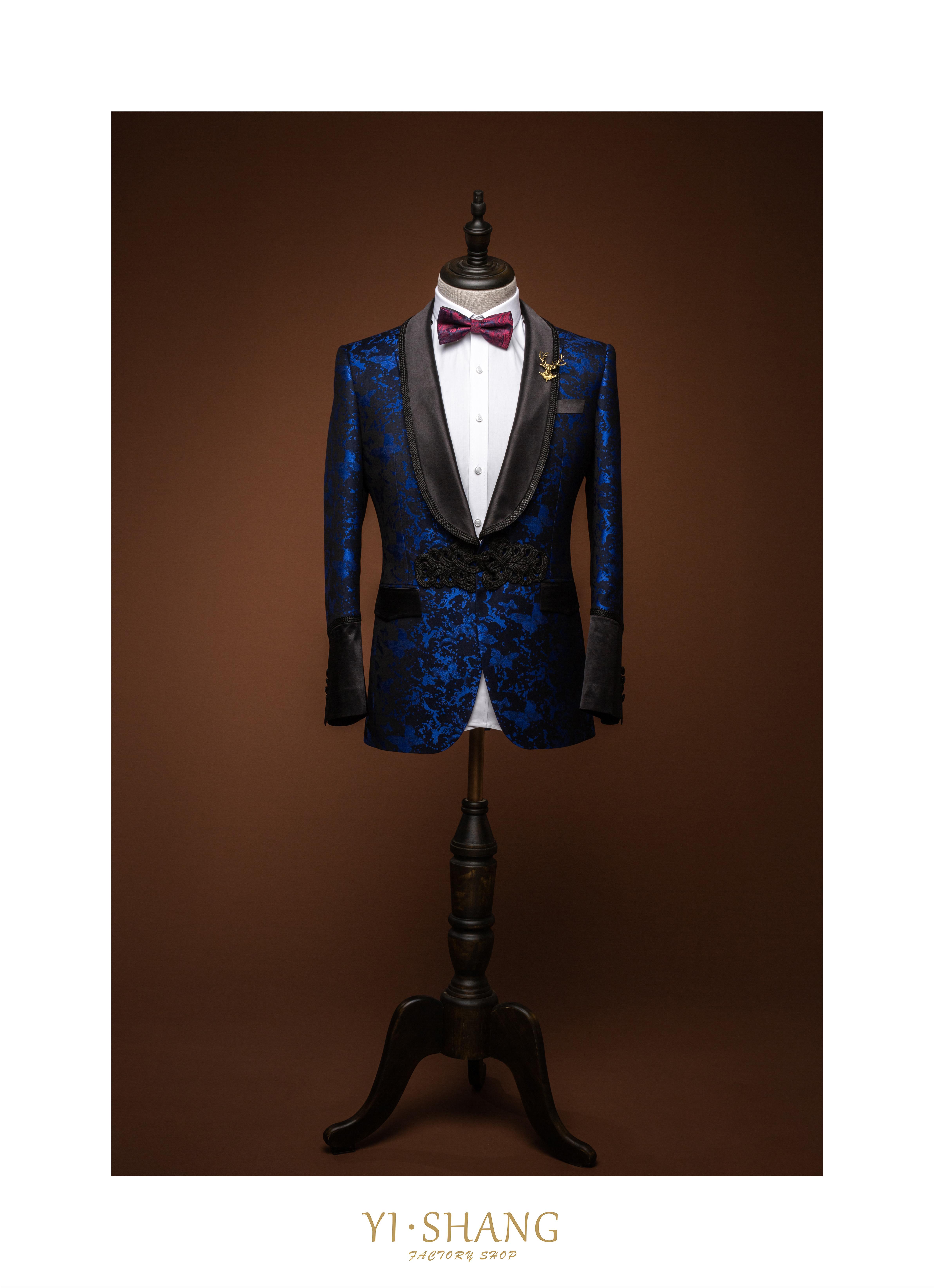 YISHANG blue jacquard fruit collar evening dress