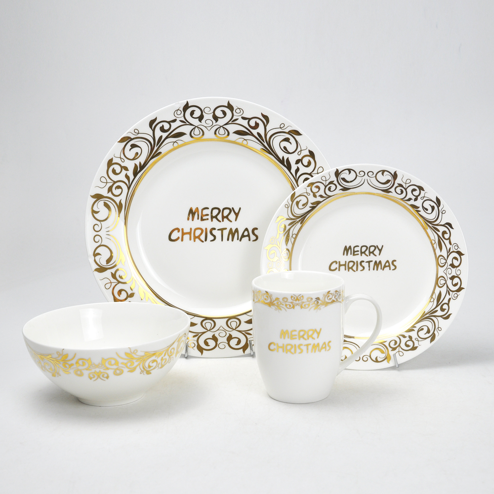 16pcs round shape dinnerware sets with real gold design