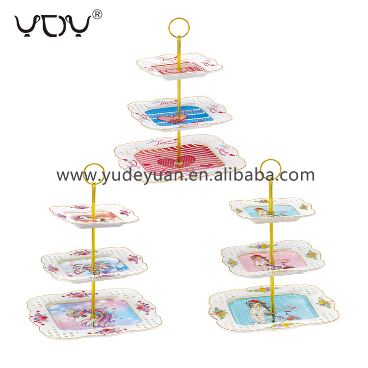 wholesale price 10.5/8.5/6inch luxury print decorating tools gold 3 tier cake stands for wedding