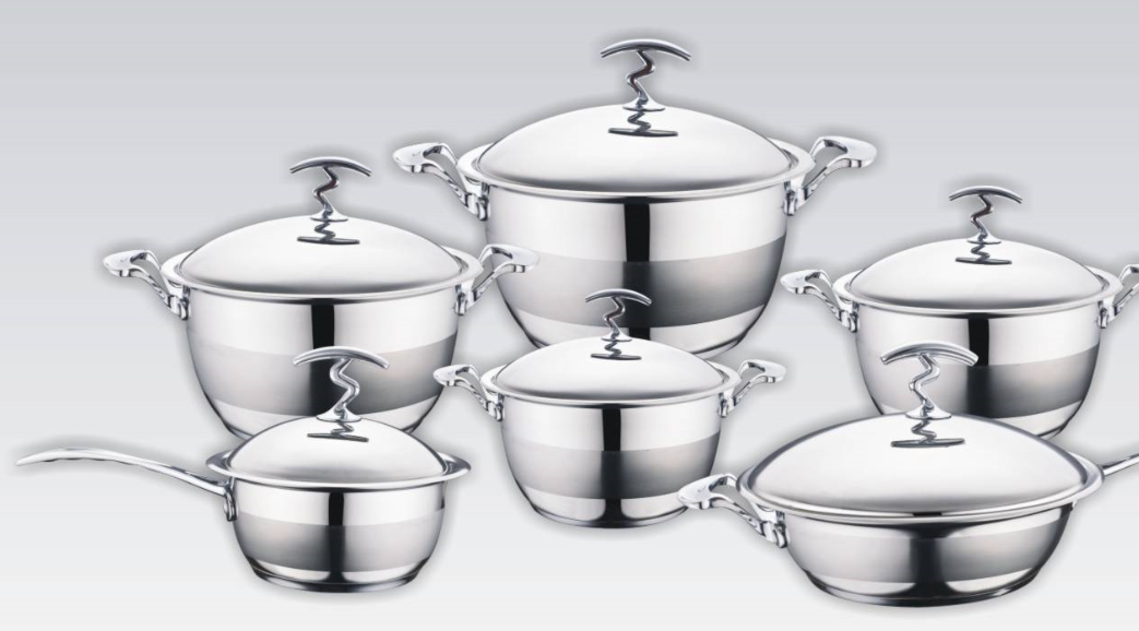 Stainless steel concial & wide shape cookware set-12 pcs set