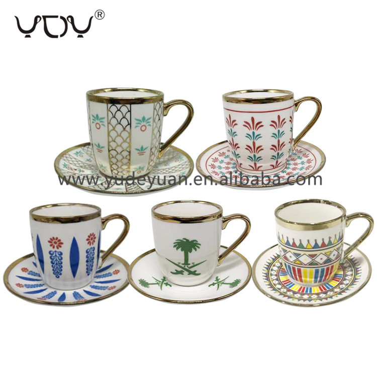Middle East Saudi Market Arabic Style Luxury New Bone China Turkish Coffee Cups With Saucer