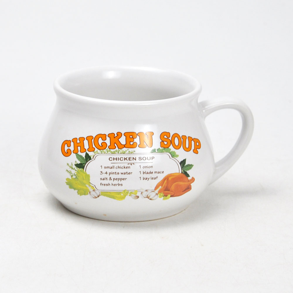 ceramic soup mug with chicken design