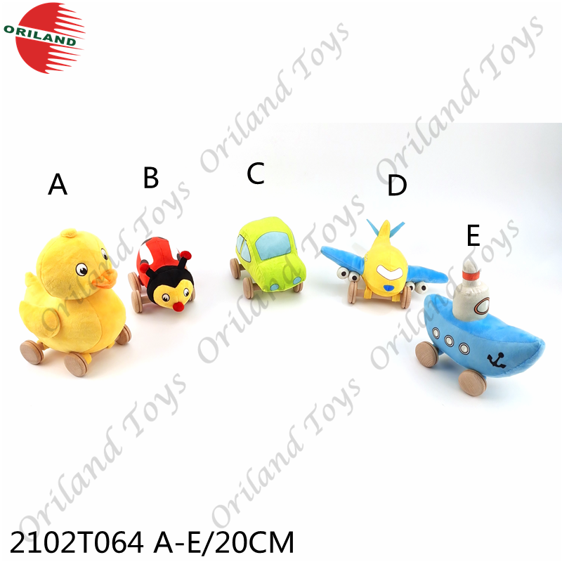 Plush toys with wooden wheel funny stuffed animal toys vehicle car airplane toy