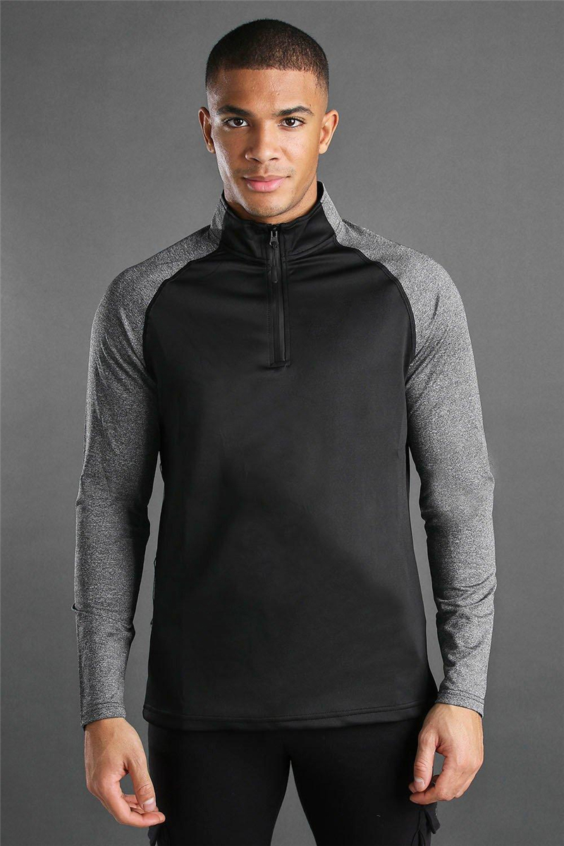 Men's Yoga Fitness Sports Set Grey/Black Quick-drying Front Zipper Stand Collar
