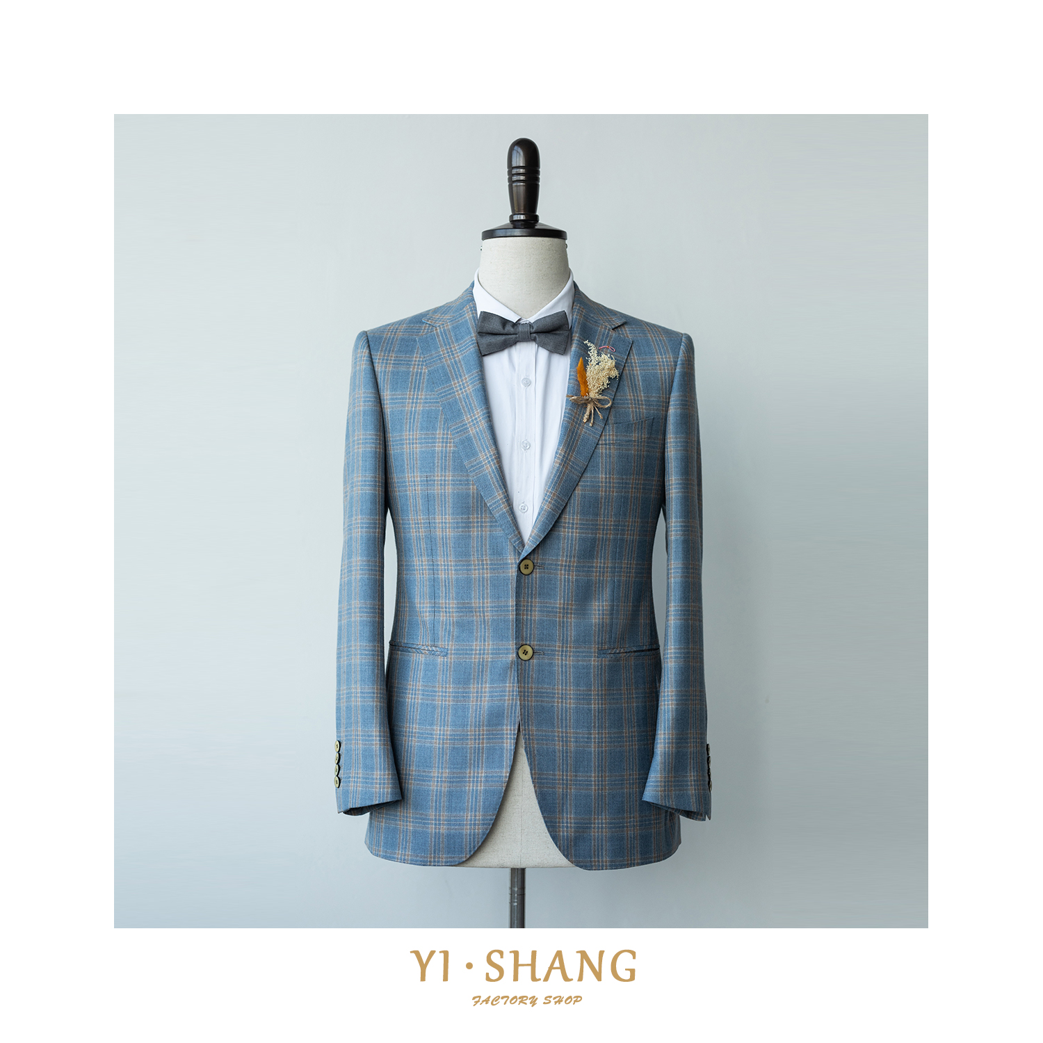 YISHANG spring blue mist checkered male half a single suit