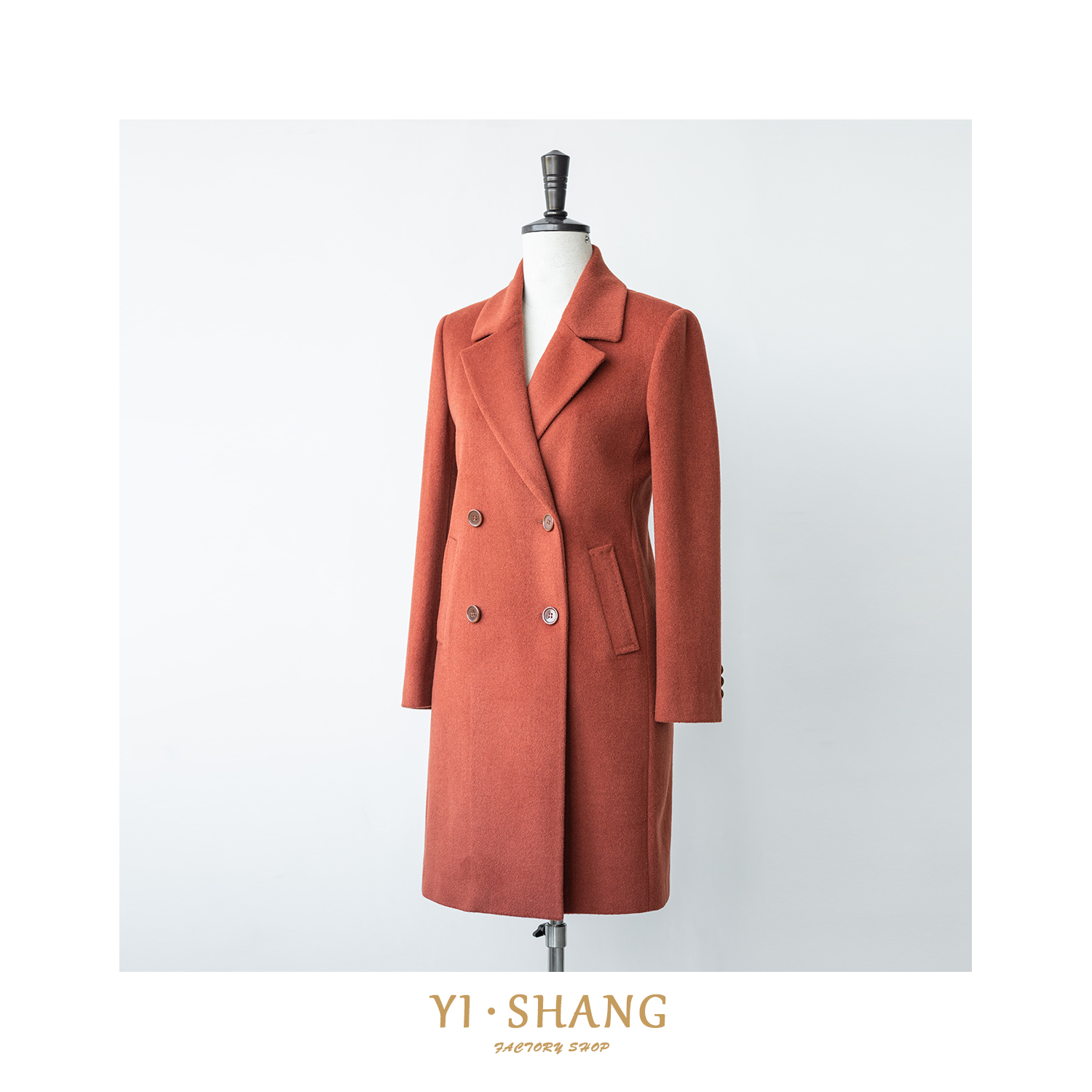 YISHANG brown double-breasted lady's wool coat