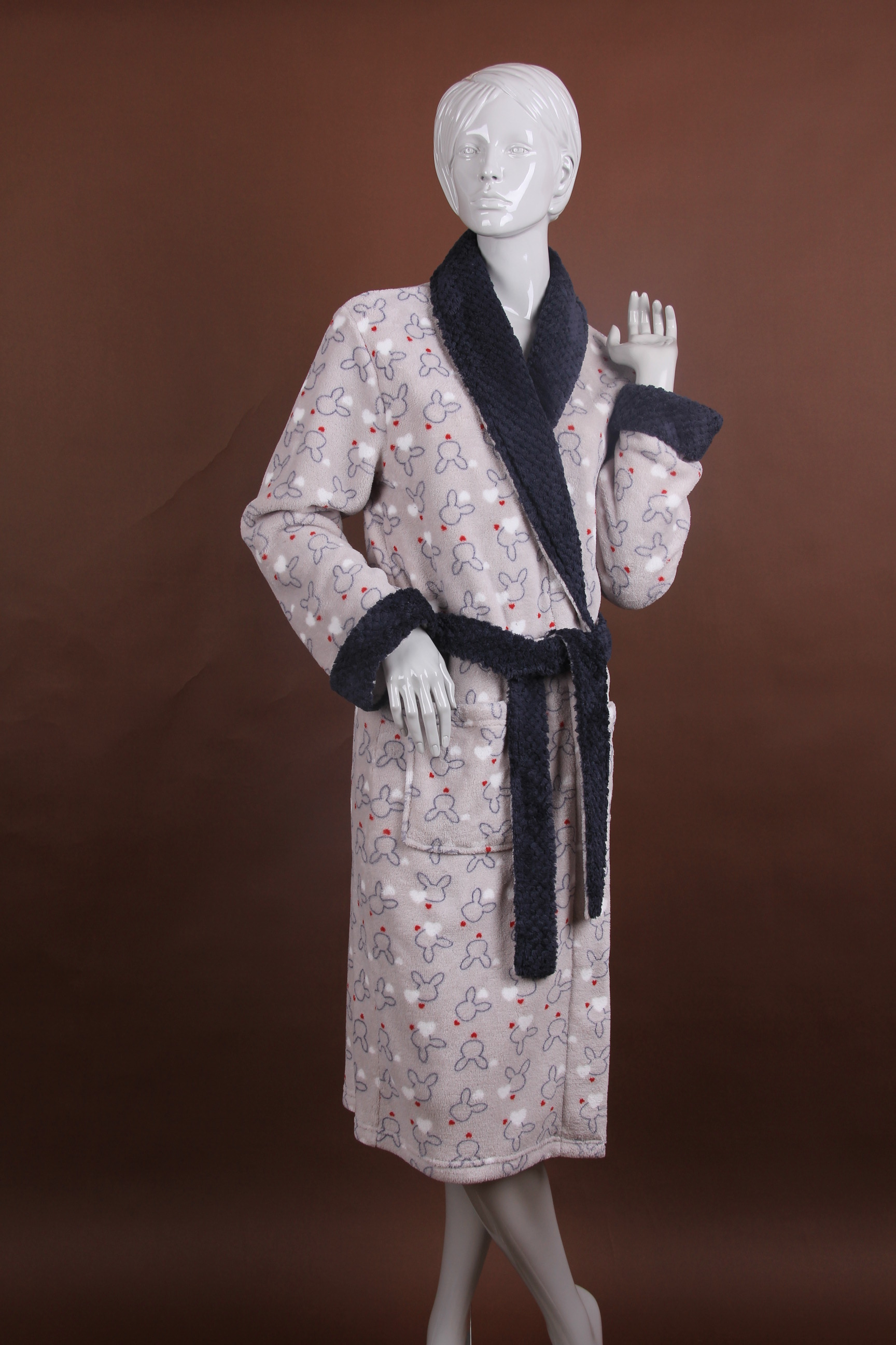 Ladies printed coral fleece robe