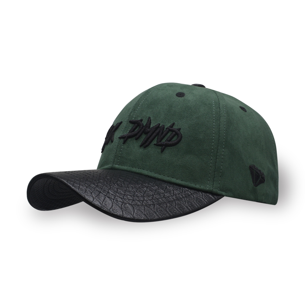 6 panel 3D embroidery suede PU baseball cap
