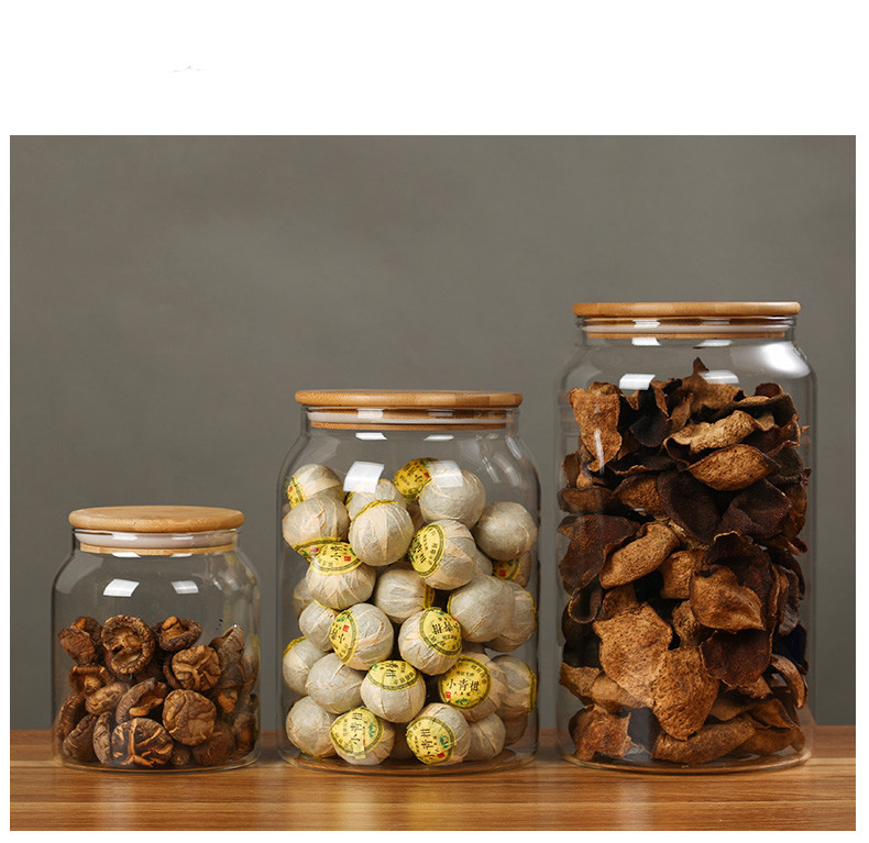 Clear round shape glass jars and glass Kitchen storage containers with lid