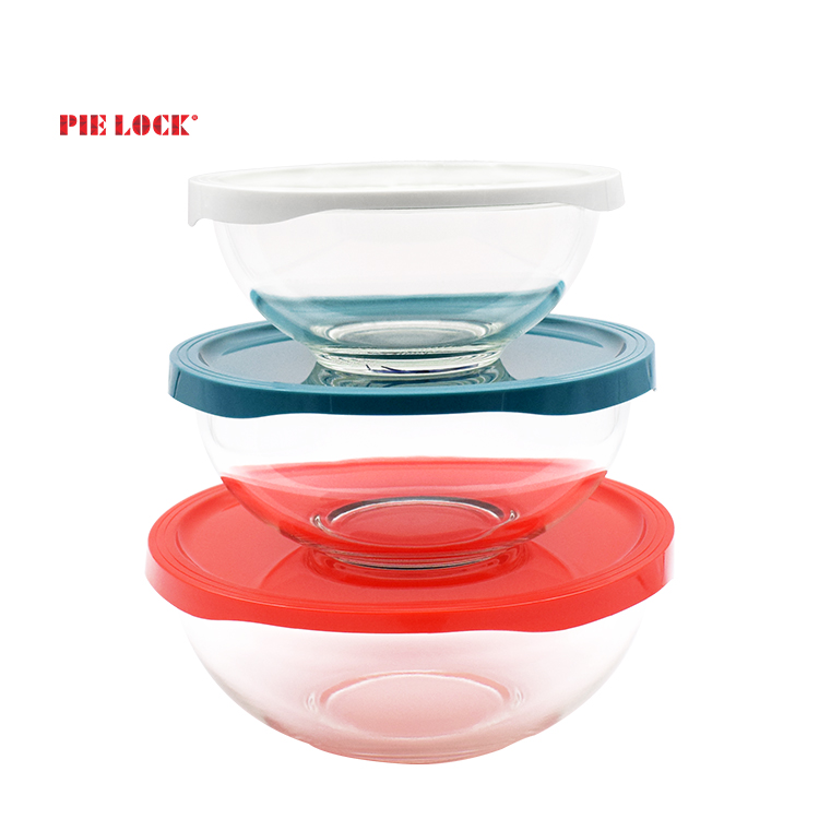 Round high borosilicate glass mixing bowl with PP lid/ glass bowl set