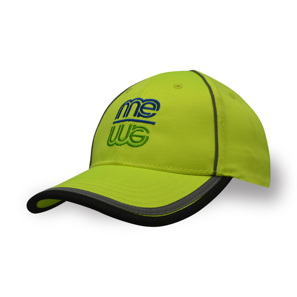 6 panel embroidery bidning fluorescent cotton twill baseball cap